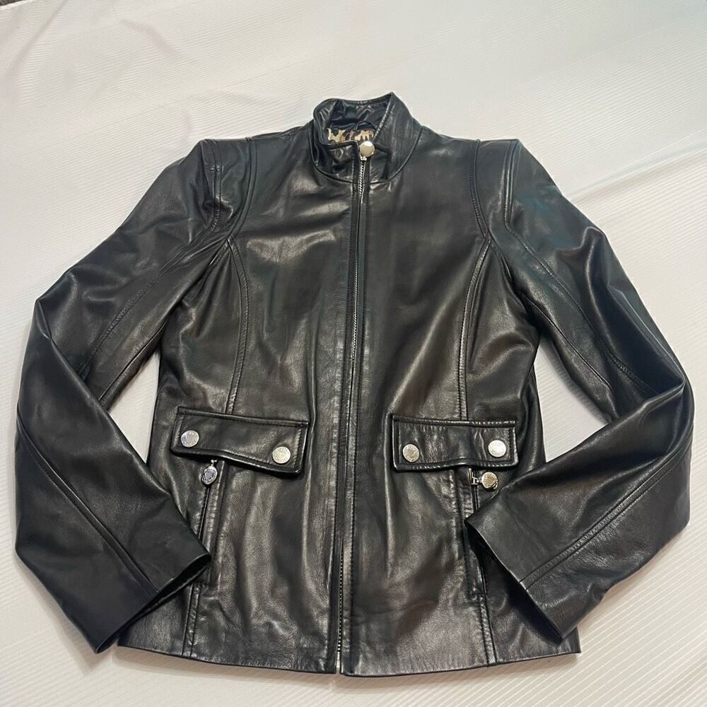 Betsey Johnson Genuine Leather Biker Moto Jacket Black Size XS